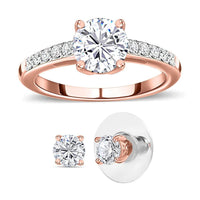 Moissanite (Rnd 6.5mm) Earrings and Ring (Size 5.0) in Platinum Over Sterling Silver 2.00 ctw
