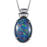 Doorbuster Boulder Opal Triplet and Moissanite Pendant Necklace 20 Inches in Platinum Over Sterling Silver 6.80 ctw