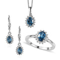 London Blue Topaz, White Topaz Lever Back Earrings, Sunburst Ring (Size 5.0) and Pendant Necklace (20 Inches) in Platinum Over Sterling Silver 3.65 ctw - Sticky add to cart bar