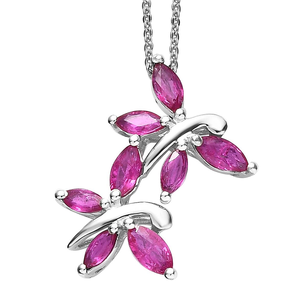 Premium Montepuez Ruby Butterfly Pendant Necklace 20 Inches in Platinum Over Sterling Silver 1.65 ctw