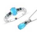 Sleeping Beauty Turquoise and Grandidierite Ring and Pendant Necklace 20 Inches in Platinum Over Sterling Silver 1.60 ctw - Sticky add to cart bar