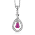 Premium Montepuez Ruby and White Zircon Teardrop Pendant Necklace 20 Inches in Platinum Over Sterling Silver 0.50 ctw - Sticky add to cart bar