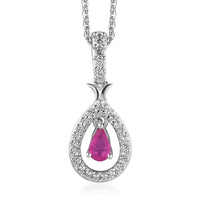 Premium Montepuez Ruby and White Zircon Teardrop Pendant Necklace 20 Inches in Platinum Over Sterling Silver 0.50 ctw