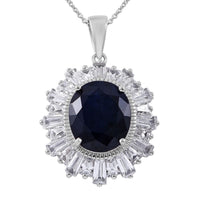 Masoala Sapphire (DF) and White Zircon Pendant Necklace 18 Inches in Platinum Over Sterling Silver 9.60 ctw