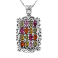 Doorbuster Multi Tourmaline, White Zircon Elongated Pendant Necklace (18 Inches) in Platinum Over Sterling Silver 3.85 ctw