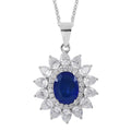 Premium Tanzanian Blue Spinel (DF) and Moissanite Floral Pendant Necklace 18 Inches in Platinum Over Sterling Silver 4.65 ctw - Sticky add to cart bar