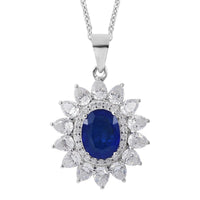 Premium Tanzanian Blue Spinel (DF) and Moissanite Floral Pendant Necklace 18 Inches in Platinum Over Sterling Silver 4.65 ctw