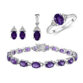 Doorbuster Amethyst, White Topaz Ring (Size 5.0), Earrings, Bracelet (7.25In) and Pendant in Platinum Over Sterling Silver 16.65 ctw - Sticky add to cart bar