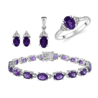 Doorbuster Amethyst, White Topaz Ring (Size 5.0), Earrings, Bracelet (7.25In) and Pendant in Platinum Over Sterling Silver 16.65 ctw
