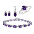 Doorbuster African Amethyst, White Topaz Ring , Earrings, Bracelet (7.25In) and Pendant in Platinum Over Sterling Silver 18.35 ctw - Sticky add to cart bar
