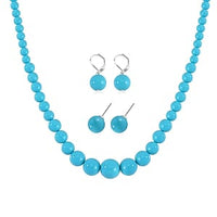 Sleeping Beauty Color Shell Pearl Necklace (20 Inches) and Earrings in Stainless Steel
