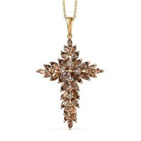 Premium Jenipapo Andalusite, White Zircon Pendant Necklace (20 Inches) in 18K Vermeil YG Over Sterling Silver 5.90 ctw