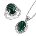 African Malachite Solitaire Ring (Size 5.0) and Pendant Necklace 20 Inches in Stainless Steel 14.50 ctw - Sticky add to cart bar