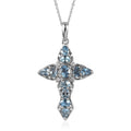 Santa Maria Aquamarine, White Zircon Cross Pendant Necklace (20 Inches) in Platinum Over Sterling Silver - Sticky add to cart bar