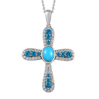 Premium Sleeping Beauty Turquoise, Multi Gemstone Pendant Necklace (20 Inches) in Rhodium Over Sterling Silver 4.60 ctw
