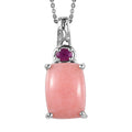 Peruvian Pink Opal and Niassa Ruby Pendant Necklace 20 Inches in Platinum Over Sterling Silver 6.60 ctw - Sticky add to cart bar