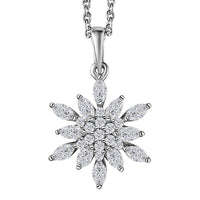 Moissanite Snowflake Pendant Necklace 20 Inches in Platinum Over Sterling Silver 1.15 ctw