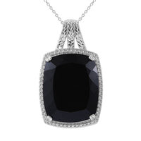 Thai Black Spinel and White Zircon Pendant Necklace 18 Inches in Platinum Over Sterling Silver 57.50 ctw