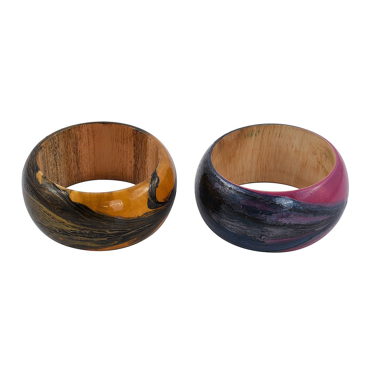 Set of 2 Purple and Brown Wooden Bangle Bracelet (7 in) 8.00 ctw