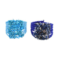 Set of 2 Turquoise and Blue Beaded Cuff Bracelet (Adjustable) 8.00 ctw