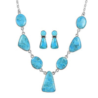SANTA FE Style Kingman Turquoise Earrings and Necklace 18 Inches in Sterling Silver 32.8 Grams 87.00 ctw