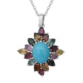 Ethiopian Welo Opal and Multi-Tourmaline Floral Pendant Necklace 18 Inches in Platinum Over Sterling Silver 4.15 ctw - Sticky add to cart bar