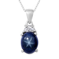Blue Star Sapphire (DF) and White Zircon Pendant Necklace 18 Inches in Platinum Over Sterling Silver (Size 10.0) 3.65 ctw - Sticky add to cart bar