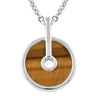 South African Yellow Tiger's Eye Pendant Necklace 18-20 Inches in Silvertone & Stainless Steel 11.50 ctw