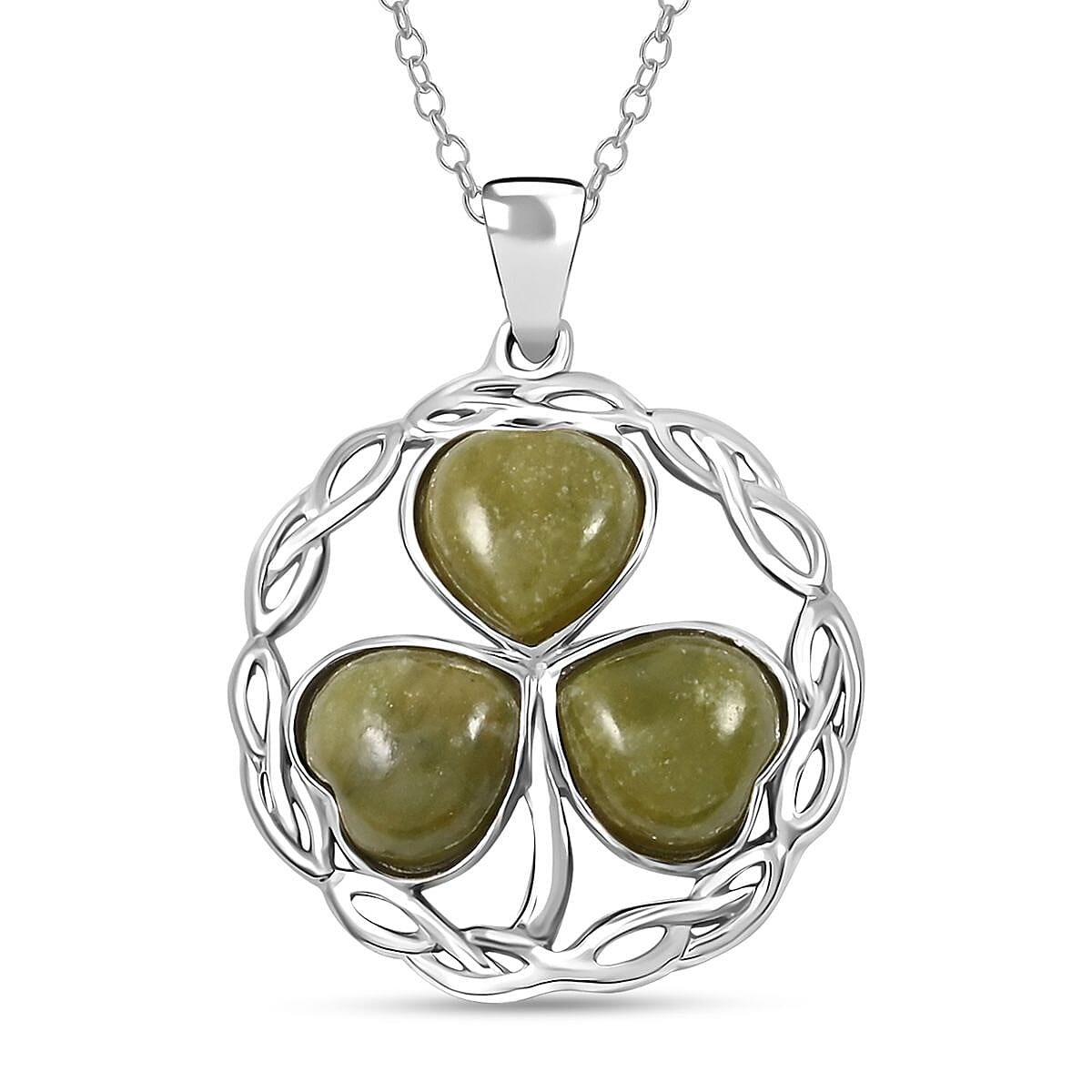 Connemara Marble Pendant Necklace 18 Inches in Platinum Over Sterling Silver 3.25 ctw