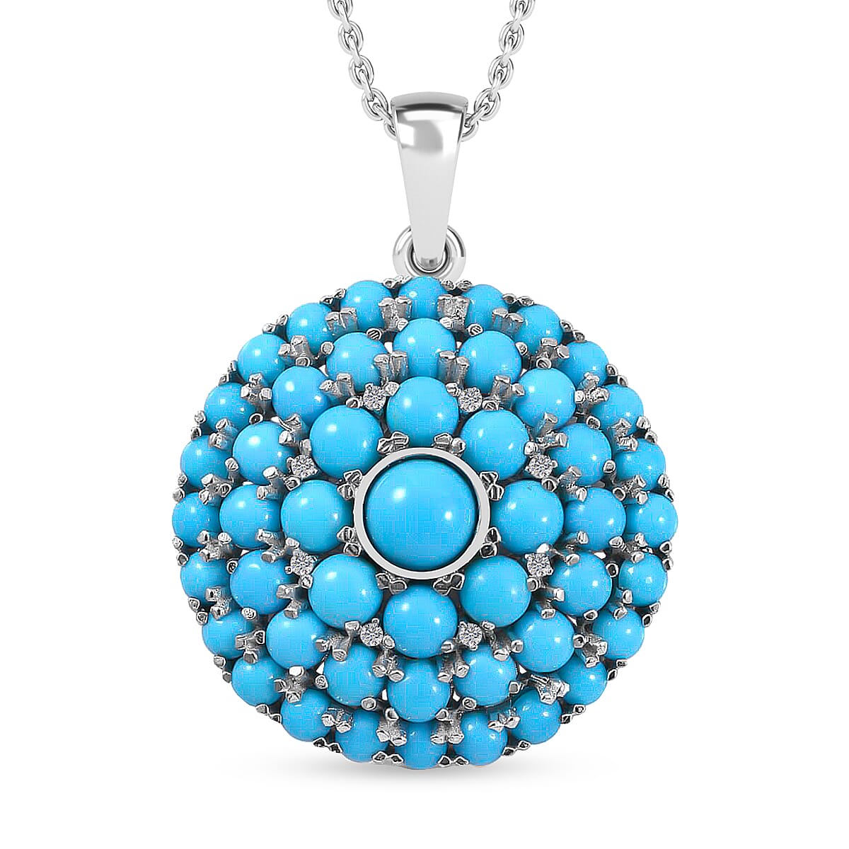 TLV Premium American Natural Sleeping Beauty Turquoise Cocktail Pendant Necklace (18 Inches) in Platinum Over Sterling Silver 8.00 ctw