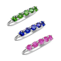 Doorbuster Madagascar Blue Sapphire (DF), Natural Chrome Diopside, Niassa Ruby Set of 3 Ring in Platinum Over Sterling Silver 3.75 ctw