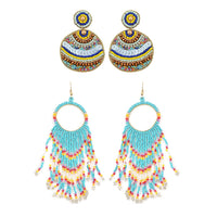 Multi Color Seed Beaded Dangle Earrings in Goldtone