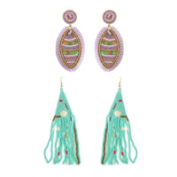 Set of 2 Seed Beaded Dangle Earrings in Goldtone