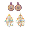 Set of 2 Multi Color Seed Bead Dangle Earrings in Goldtone - Sticky add to cart bar