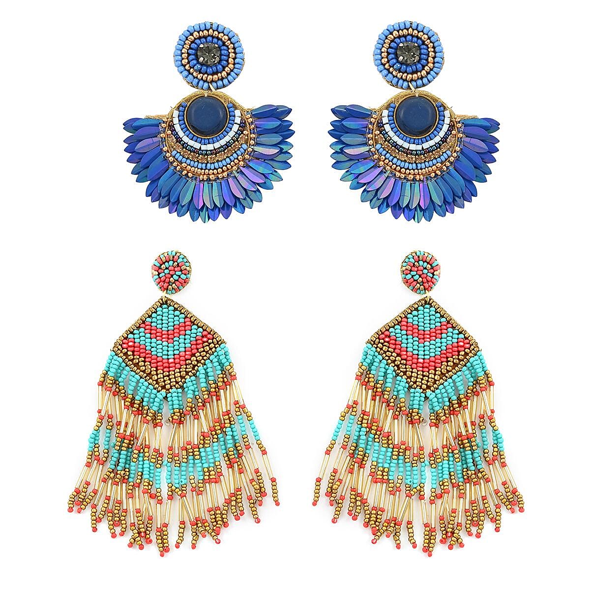 Set of 2 Seed Beaded Dangle Earrings