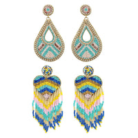 Set of 2 Multi Color Seed Beaded Dangle Earrings