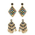 Set of 2 Multi Color Seed Beaded Earrings in Goldtone - Sticky add to cart bar