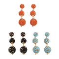 Set of 3 Turquoise, Black and Orange Color Seed Beaded Earrings in Goldtone - Sticky add to cart bar