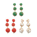 Set of 3 Red, Green, and White Color Seed Beaded Earrings in Goldtone - Sticky add to cart bar