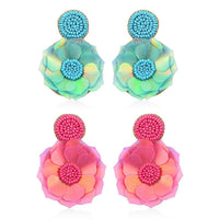 Set of 2 Seed Beaded Floral Earrings in Goldtone