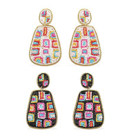 Set of 2 Multi Color Seed Beaded Earrings in Goldtone