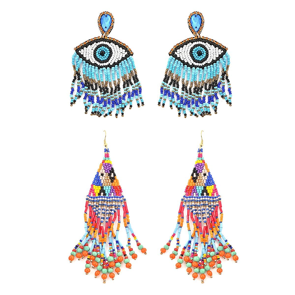 Set of 2 Seed Beaded Earrings in Goldtone