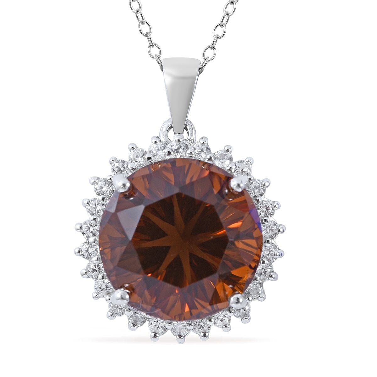 Flower and Hearts Cut Santa Ana Madeira Citrine and Natural White Zircon Pendant Necklace 18 Inches in Platinum Over Sterling Silver 11.25 ctw