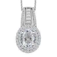 Moissanite Double Halo Pendant Necklace 20 Inches in Platinum Over Sterling Silver 3.10 ctw