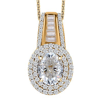 Moissanite Double Halo Pendant Necklace 20 Inches in Vermeil Yellow Gold Over Sterling Silver 3.10 ctw