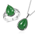 Green Jade (D) Solitaire Ring (Size 5.0) and Pendant Necklace 20 Inches in Stainless Steel 14.20 ctw - Sticky add to cart bar