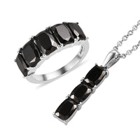 Elite Shungite 5 Stone Ring (Size 6) and Pendant Necklace (20 Inches) in Stainless Steel 3.60 ctw