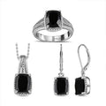 Australian Black Tourmaline Lever Back Earrings, Ring (Size 5.0), Pendant Necklace 20 Inches in Stainless Steel 8.00 ctw - Sticky add to cart bar
