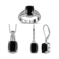 Australian Black Tourmaline Lever Back Earrings, Ring (Size 5.0), Pendant Necklace 20 Inches in Stainless Steel 8.00 ctw