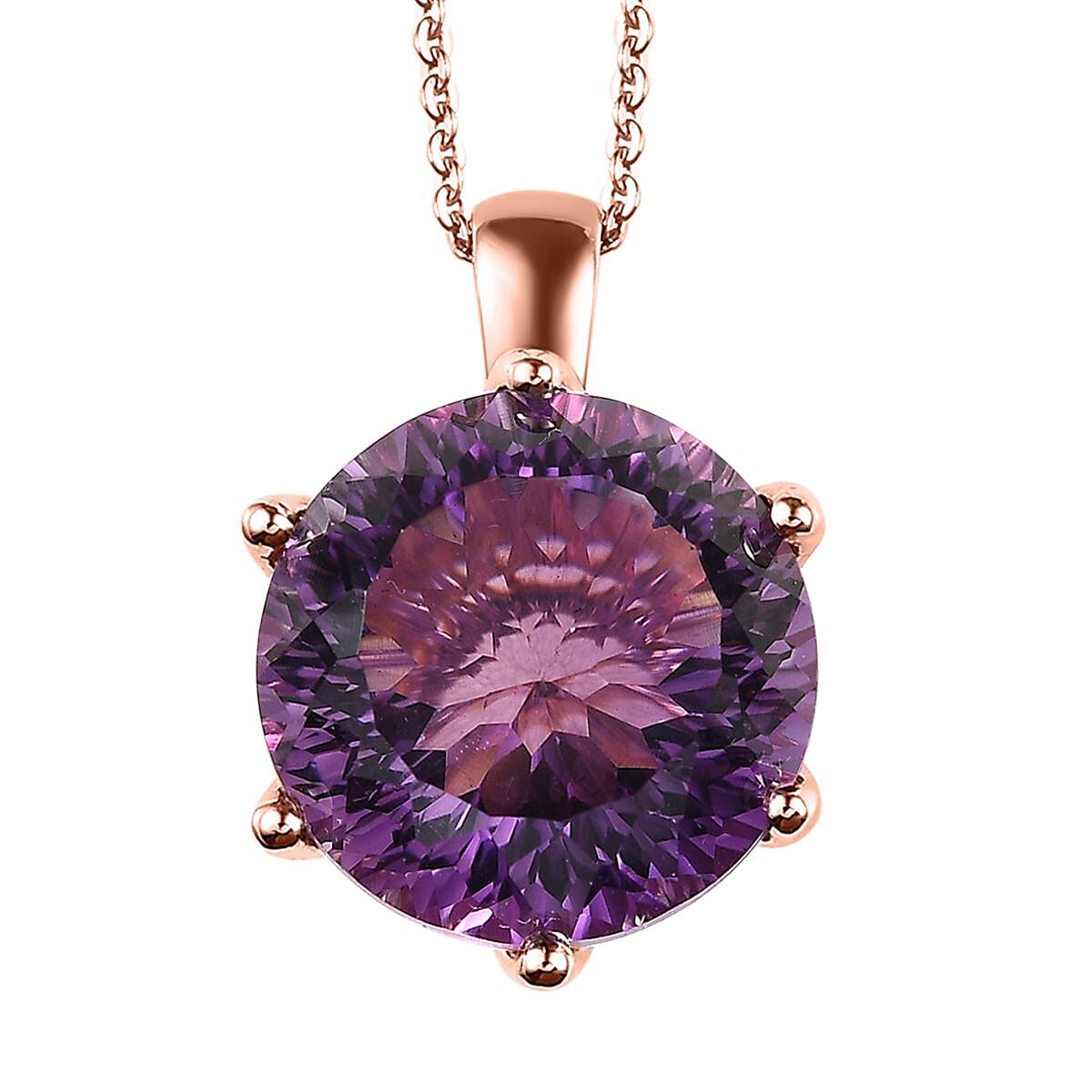 Doorbuster Millennium Cut African Amethyst and White Zircon Pendant Necklace 20 Inches in Vermeil Rose Gold Over Sterling Silver 10.25 ctw